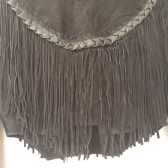 Black Suede and Leather Fringe Jacket - Picture 9 of 13